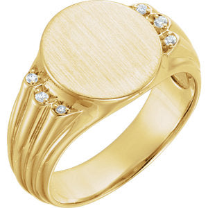 14K Yellow .07 CTW Diamond 14.5x13 mm Oval Signet Ring - Siddiqui Jewelers
