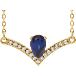 14K Yellow Blue Sapphire & .08 CTW Diamond 16" Necklace - Siddiqui Jewelers