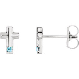 14K White Blue Zircon Cross Earrings - Siddiqui Jewelers
