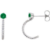14K White Emerald & 1/6 CTW Diamond J-Hoop Earrings - Siddiqui Jewelers