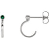 14K White 2 mm Round Emerald Bezel-Set J-Hoop Earrings - Siddiqui Jewelers