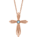 14K Rose Aquamarine Cross 16-18" Necklace - Siddiqui Jewelers