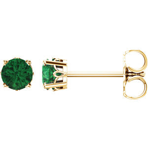 14K Yellow Emerald 4-Prong Scroll Setting® Stud Earrings - Siddiqui Jewelers