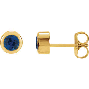14K Yellow 4 mm Round Chatham® Created Blue Sapphire Birthstone Earrings - Siddiqui Jewelers