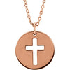 14K Rose Pierced Cross Disc 16-18" Necklace - Siddiqui Jewelers