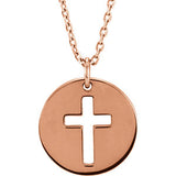 14K Rose Pierced Cross Disc 16-18" Necklace - Siddiqui Jewelers