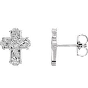 Sterling Silver Floral-Inspired Cross Earrings - Siddiqui Jewelers