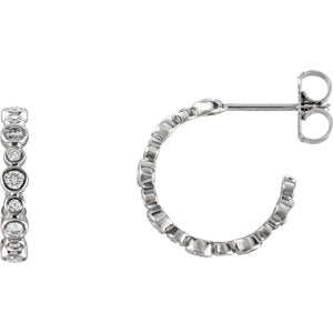 14K White 3/8 CTW Diamond Bezel-Set J-Hoop Earrings - Siddiqui Jewelers