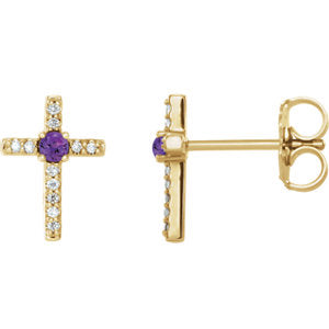 14K Yellow Amethyst & .06 CTW Diamond Cross Earrings - Siddiqui Jewelers