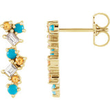 14K Yellow Turquoise, Honey Topaz & 1/10 CTW Diamond Scattered Bar Earrings - Siddiqui Jewelers