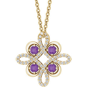 14K Yellow Amethyst & 1/6 CTW Diamond Clover 18" Necklace - Siddiqui Jewelers