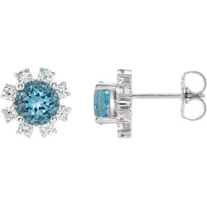 14K White Blue Zircon & .07 CTW Diamond Earrings - Siddiqui Jewelers