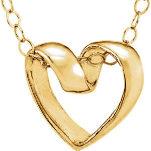 14K Yellow Ribbon Heart 15" Necklace - Siddiqui Jewelers
