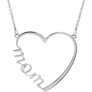 14K White "Mom" Heart 17" Necklace - Siddiqui Jewelers