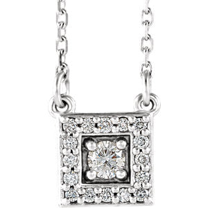 14K White 1/8 CTW Diamond Halo-Style Square 16-18" Necklace - Siddiqui Jewelers