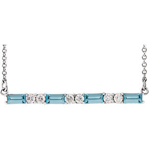 14K White Aquamarine & 1/5 CTW Diamond Bar 16-18" Necklace - Siddiqui Jewelers