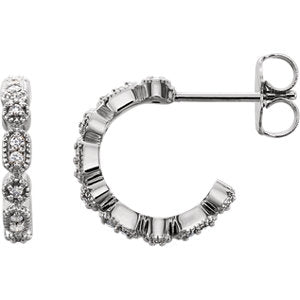 14K White 1/8 CTW Diamond Granulated J-Hoop Earrings - Siddiqui Jewelers