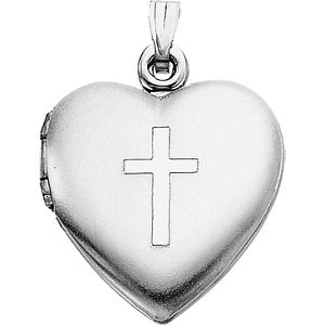 Sterling Silver 15.5x13 mm Heart Locket with Cross - Siddiqui Jewelers