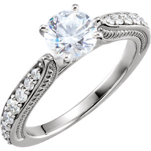 Platinum Cubic Zirconia & 3/8 CTW Diamond Sculptural-Inspired Engagement Ring Size 7 - Siddiqui Jewelers