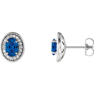 14K White Blue Sapphire & 1/5 CTW Diamond Halo-Style Earrings - Siddiqui Jewelers