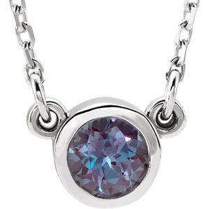 14K White 4 mm Round Chatham® Lab-Created Alexandrite Bezel-Set Solitaire 16" Necklace - Siddiqui Jewelers