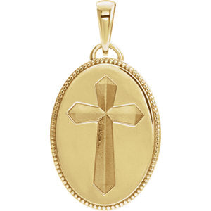 14K Yellow Oval Cross Medal - Siddiqui Jewelers