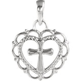 14K White Youth Heart with Cross Pendant - Siddiqui Jewelers