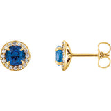 14K Yellow 5 mm Round Chatham® Created Sapphire & 1/6 CTW Diamond Earrings - Siddiqui Jewelers