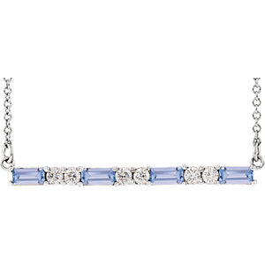 14K White Tanzanite & 1/5 CTW Diamond Bar 16-18" Necklace - Siddiqui Jewelers