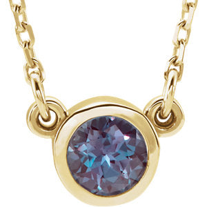 14K Yellow 4 mm Round Chatham® Lab-Created Alexandrite Bezel-Set Solitaire 16" Necklace - Siddiqui Jewelers