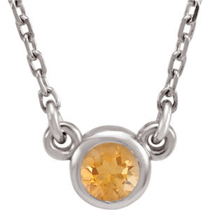 Sterling Silver 3 mm Round Citrine Bezel-Set Solitaire 16" Necklace - Siddiqui Jewelers