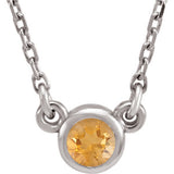Sterling Silver 4 mm Round Imitation Citrine Bezel-Set Solitaire 16" Necklace - Siddiqui Jewelers