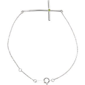 14K White Peridot Sideways Cross Bracelet - Siddiqui Jewelers