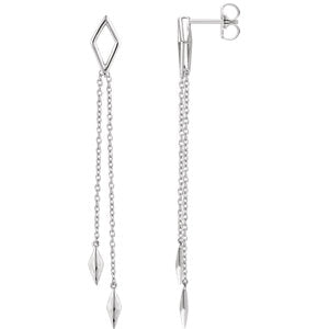 14K White Geometric Chain Earrings - Siddiqui Jewelers