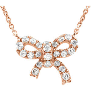 14K Rose 1/6 CTW Diamond Bow 18" Necklace - Siddiqui Jewelers