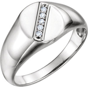 14K White .08 CTW Diamond 11x10 mm Oval Signet Ring - Siddiqui Jewelers