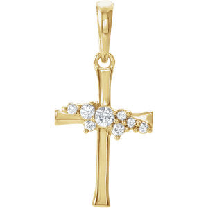 14K Yellow .06 CTW Diamond Cluster Cross Pendant - Siddiqui Jewelers