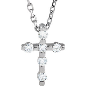 14K White .08 CTW Diamond Cross 16-18" Necklace - Siddiqui Jewelers
