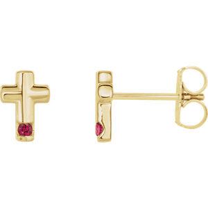 14K Yellow Ruby Cross Earrings - Siddiqui Jewelers