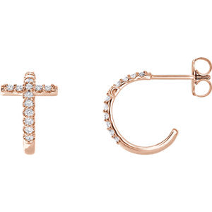 14K Rose 1/4 CTW Diamond Cross J-Hoop Earrings - Siddiqui Jewelers