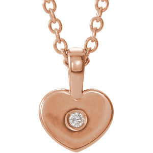 14K Rose .01 CT Diamond Youth Heart 16" Necklace - Siddiqui Jewelers