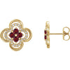 14K Yellow Chatham® Created Ruby & 1/5 CTW Diamond Clover Earrings - Siddiqui Jewelers