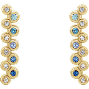 14K Yellow Blue Multi-Gemstone & 1/10 CTW Diamond Bezel-Set Bar Earrings - Siddiqui Jewelers