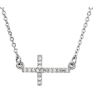 14K White .08 CTW Diamond Sideways Cross 16-18" Necklace - Siddiqui Jewelers