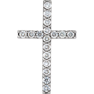 14K White 2.5 mm Round 17-Stone Cross Pendant Mounting - Siddiqui Jewelers