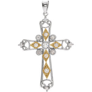 14K White/Yellow 1/4 CTW Diamond Cross Pendant - Siddiqui Jewelers