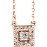 14K Rose 1/8 CTW Diamond Halo-Style Square 16-18" Necklace - Siddiqui Jewelers