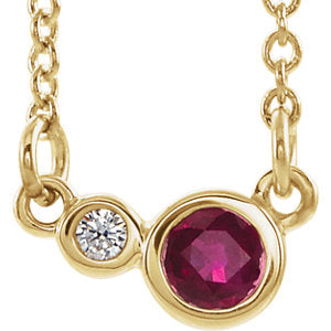 14K Yellow Chatham® Created Ruby & .06 CTW Diamond 16" Necklace - Siddiqui Jewelers
