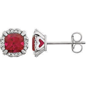 14K White Created Ruby & 1/10 CTW Diamond Earrings - Siddiqui Jewelers