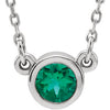 Sterling Silver 16 In Round Emerald Bezel-Set Solitaire 16" Necklace - Siddiqui Jewelers